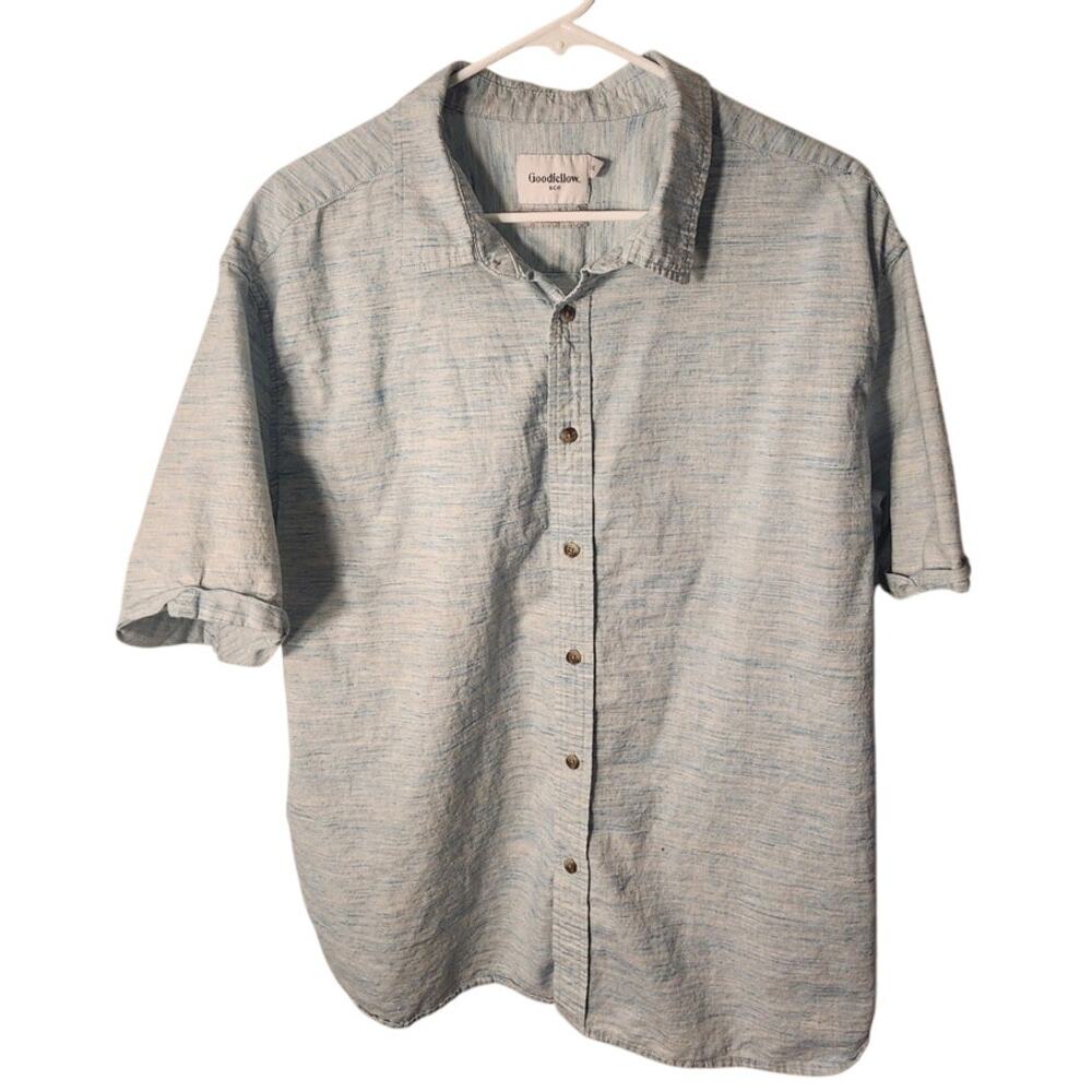 Goodfellow Co Mens XXL Short Sleeve Button Down Shirt Green Blue Plaid